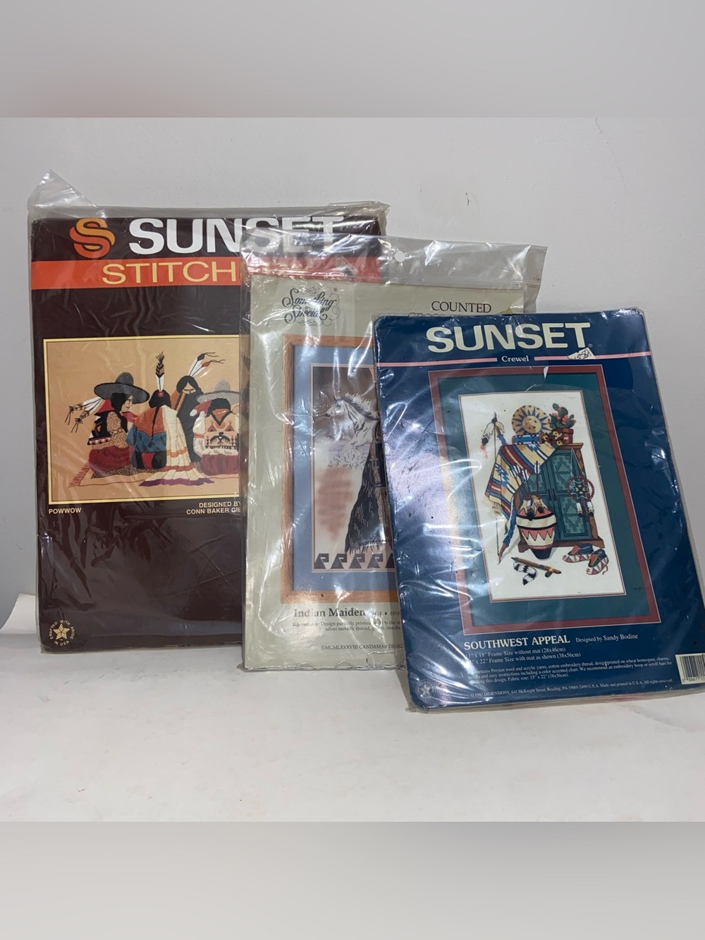 Lot Of 3 Southwestern Needle Kits Counted Cross Stitch Indian Maiden Powwow